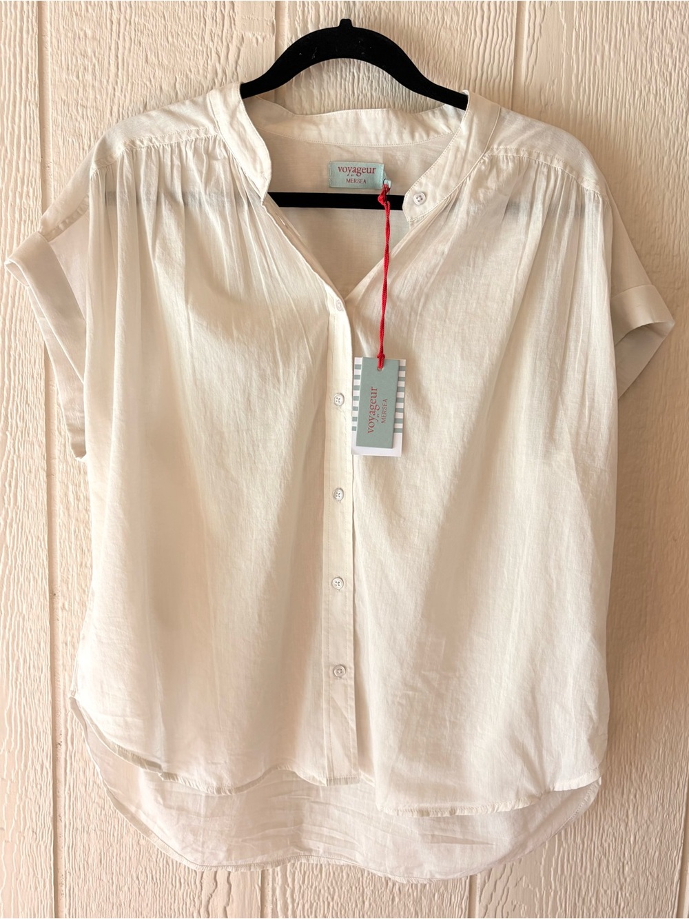 Voyageur by MERSEA White Cotton Button Front Blouse Top Size Large NWT